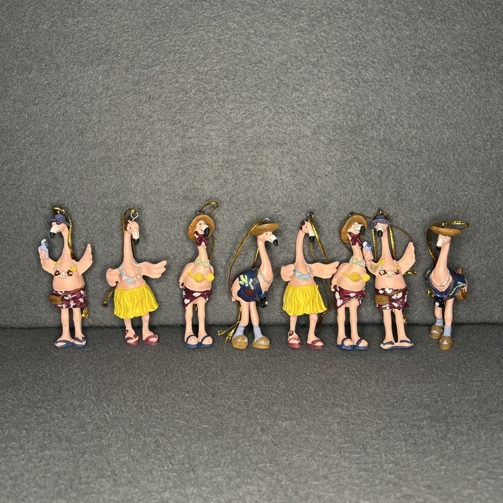 Pink Flamingo Beach Ornaments Coastal Tropical Decor‎ Set of 8